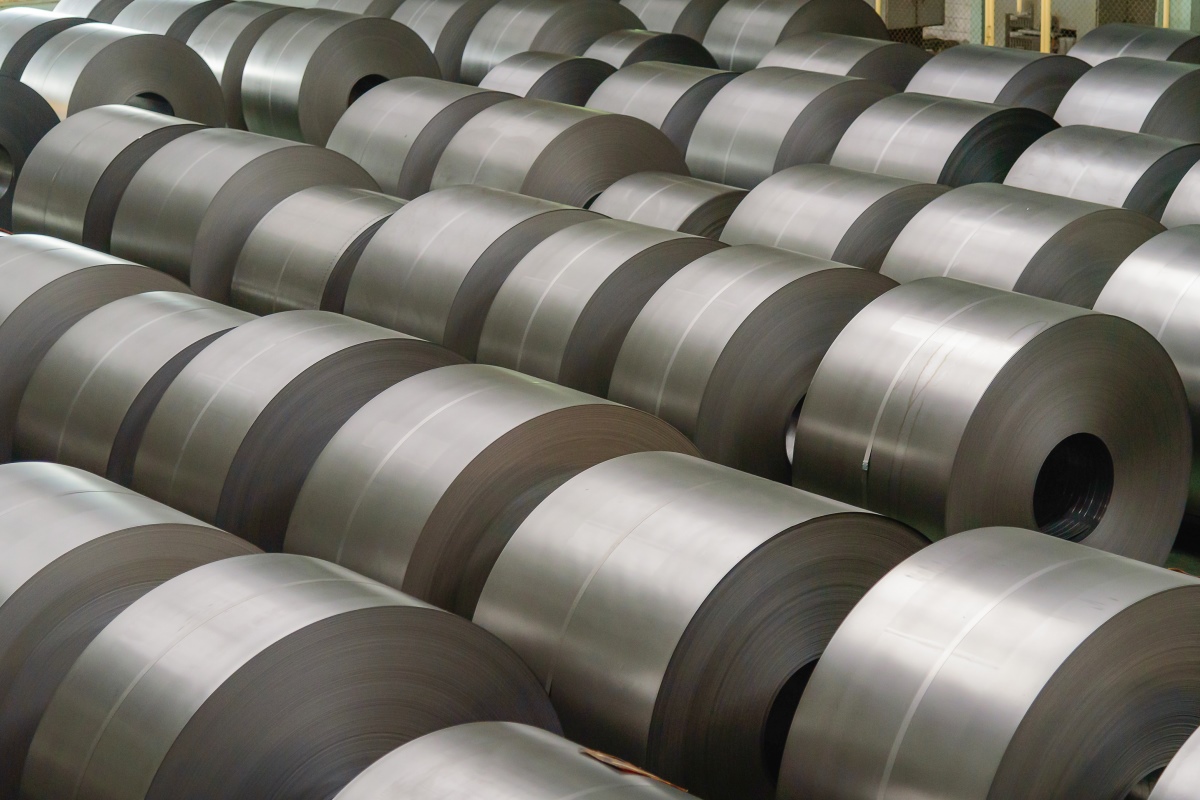 Cold rolled steel coil at storage area in steel industry plant.