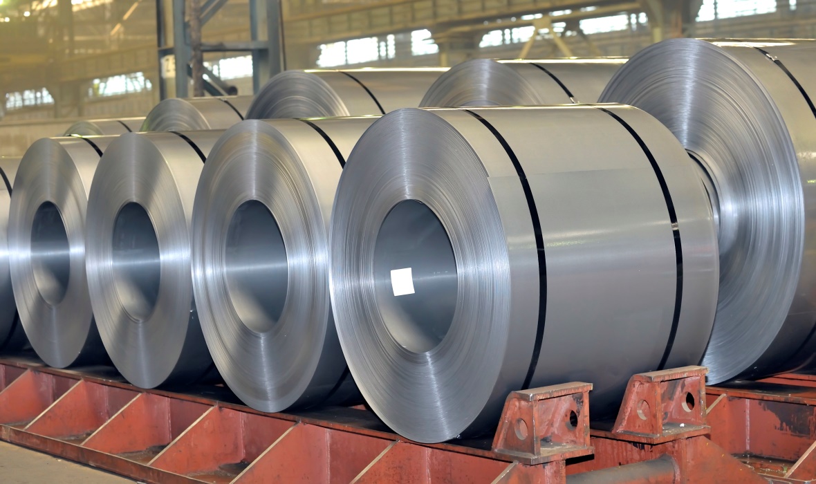 rolls of steel sheet stored in warehouse